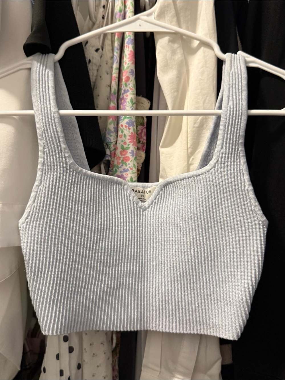 Aritzia Babaton Sculpt Knit Notch Tank Top Light Blue